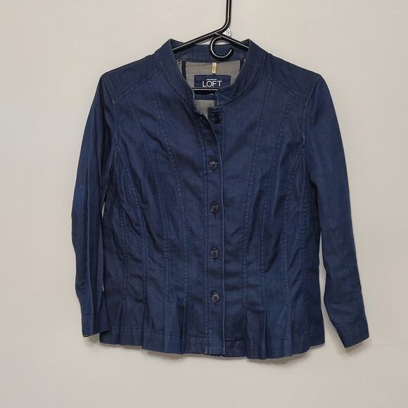 Ann Taylor Loft Women’s 8 (S-M) Denim Fitted Button Up Peplum Hem Blazer - Picture 1 of 5